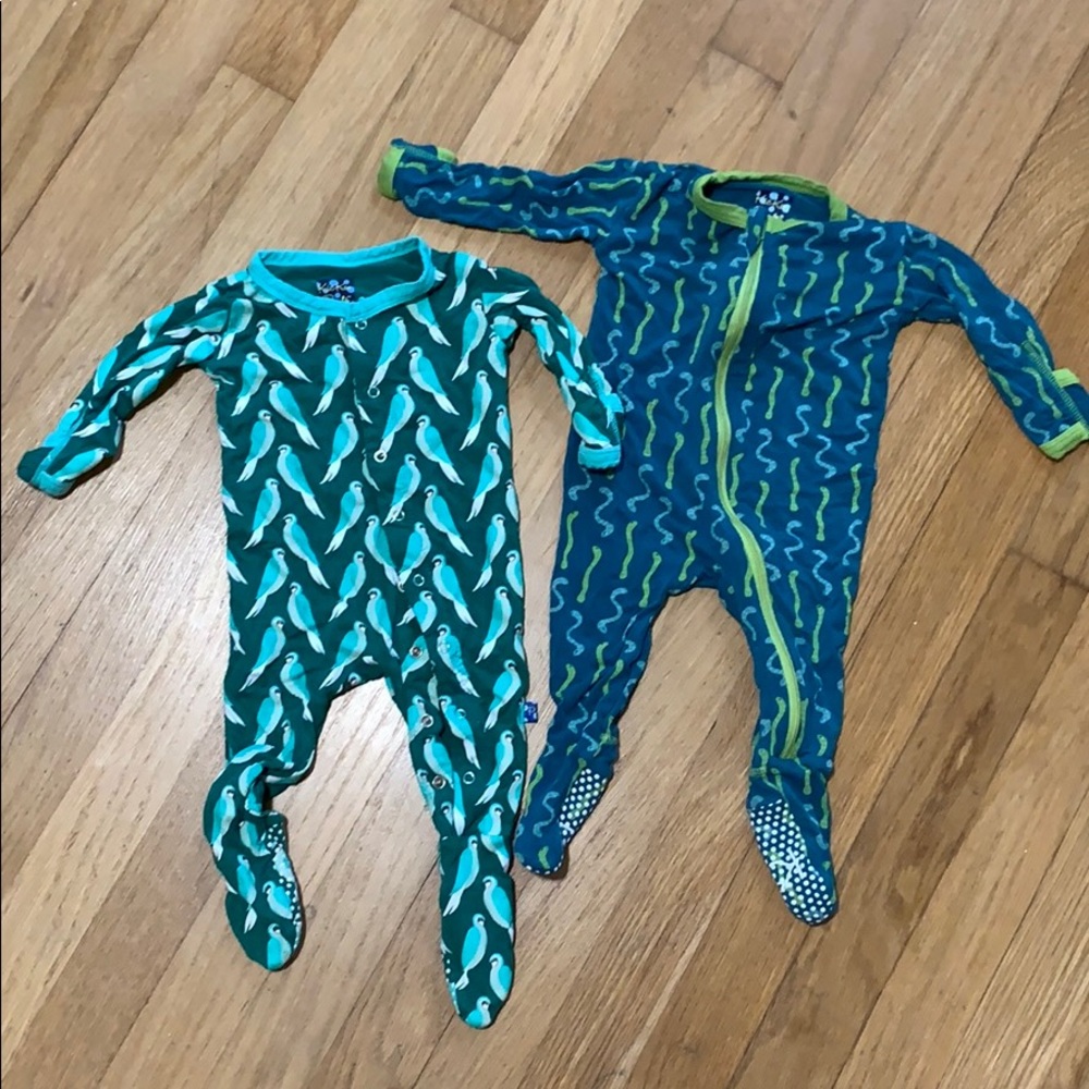 Kickee Pants 3-6 month pajamas. Two pairs.